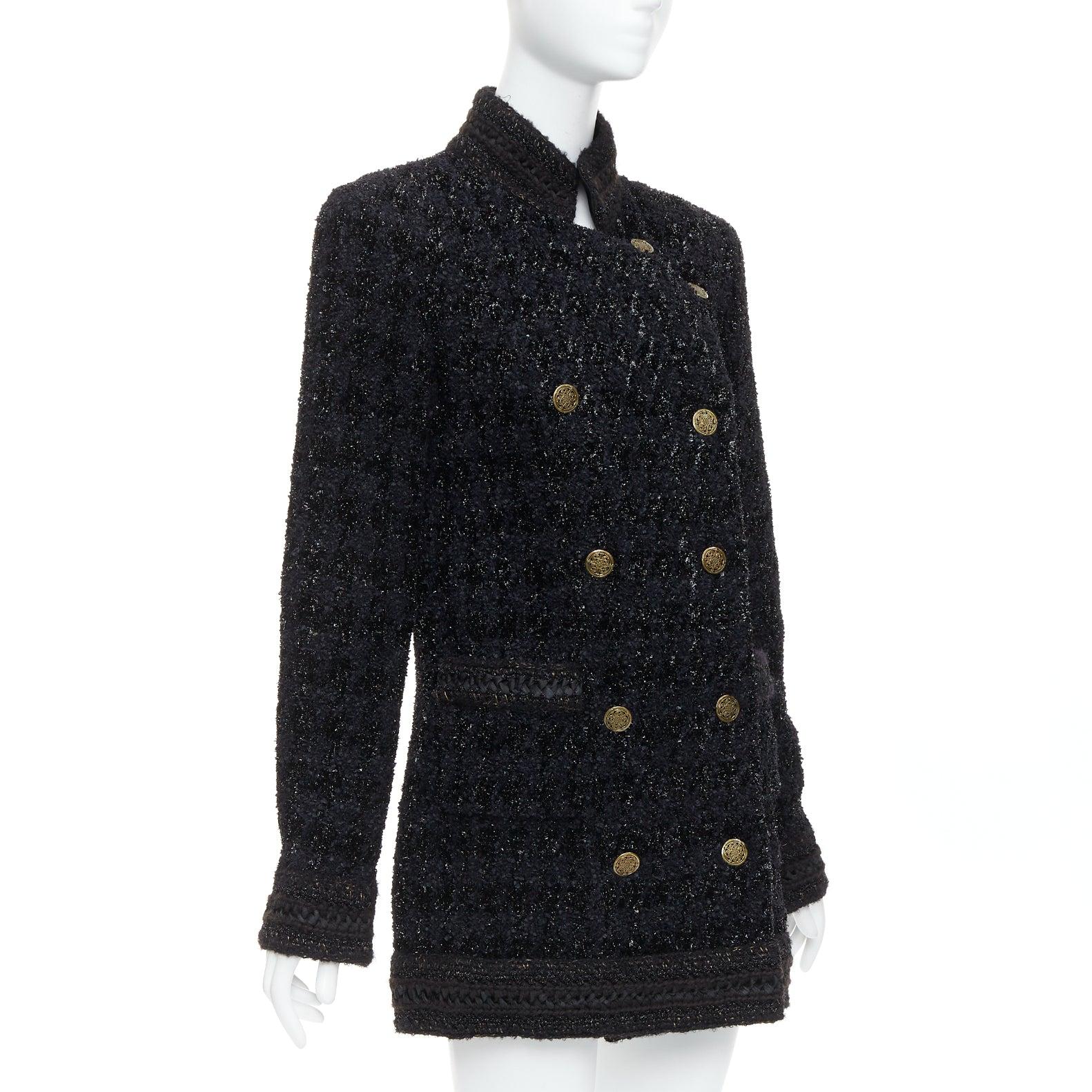 Chanel 10A Paris Shanghai Runway cappotto qipao nero a quadri metallizzati FR40 In condizioni ottime in vendita a Hong Kong, NT