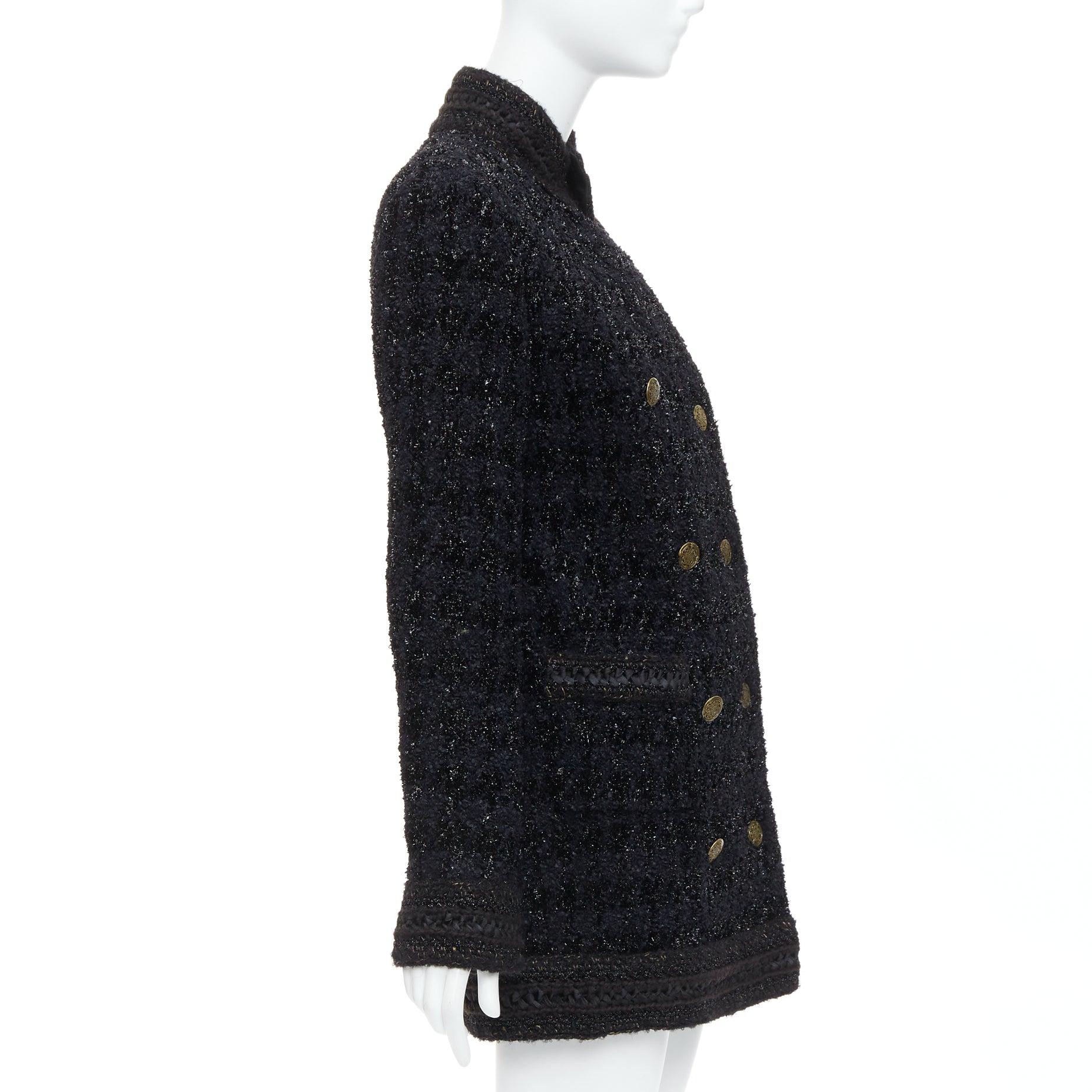 Donna Chanel 10A Paris Shanghai Runway cappotto qipao nero a quadri metallizzati FR40 in vendita