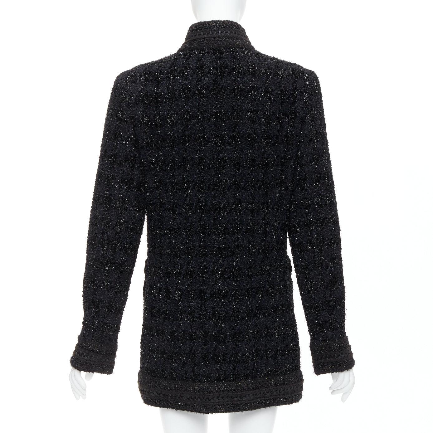 Chanel 10A Paris Shanghai Runway cappotto qipao nero a quadri metallizzati FR40 in vendita 1