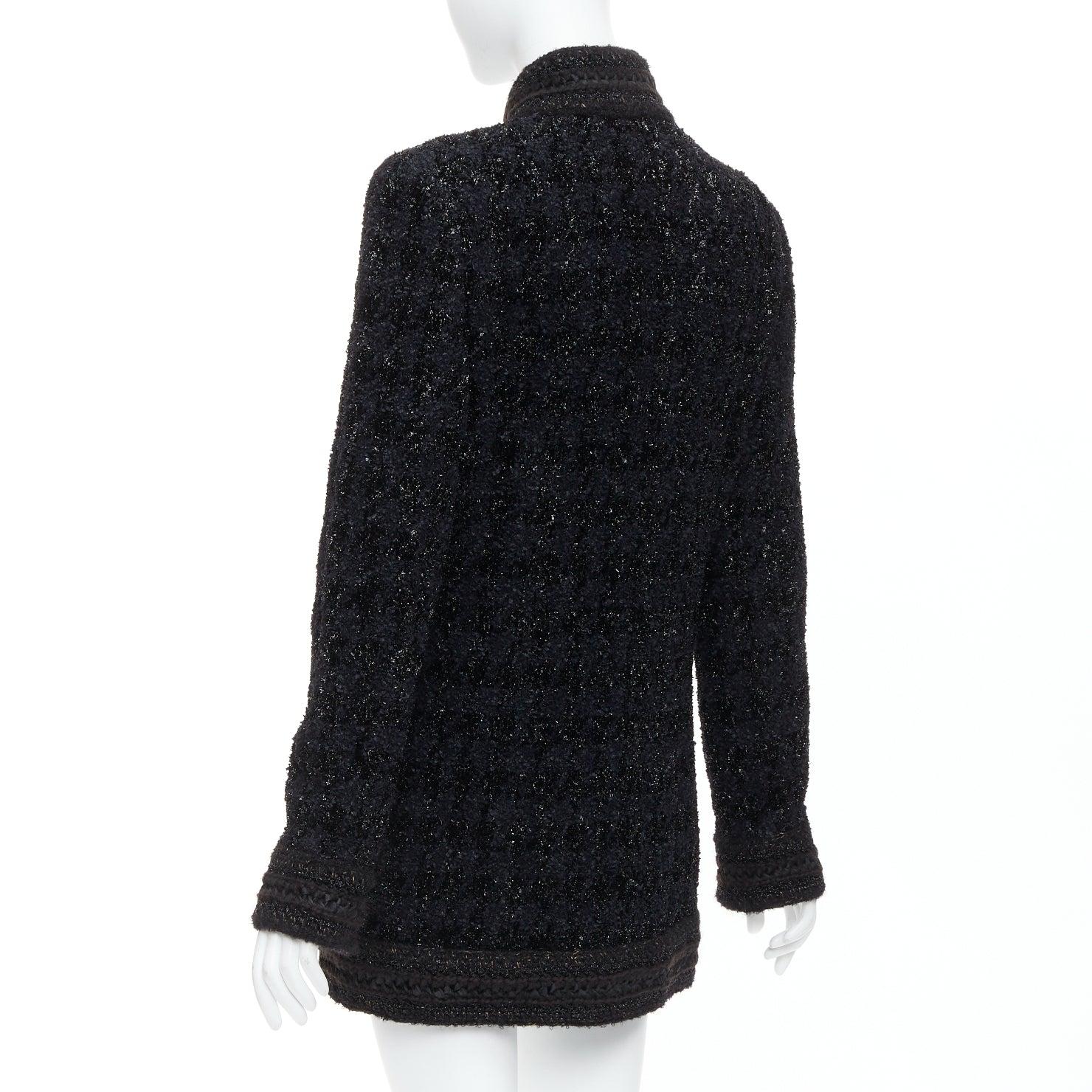 Chanel 10A Paris Shanghai Runway cappotto qipao nero a quadri metallizzati FR40 in vendita 2