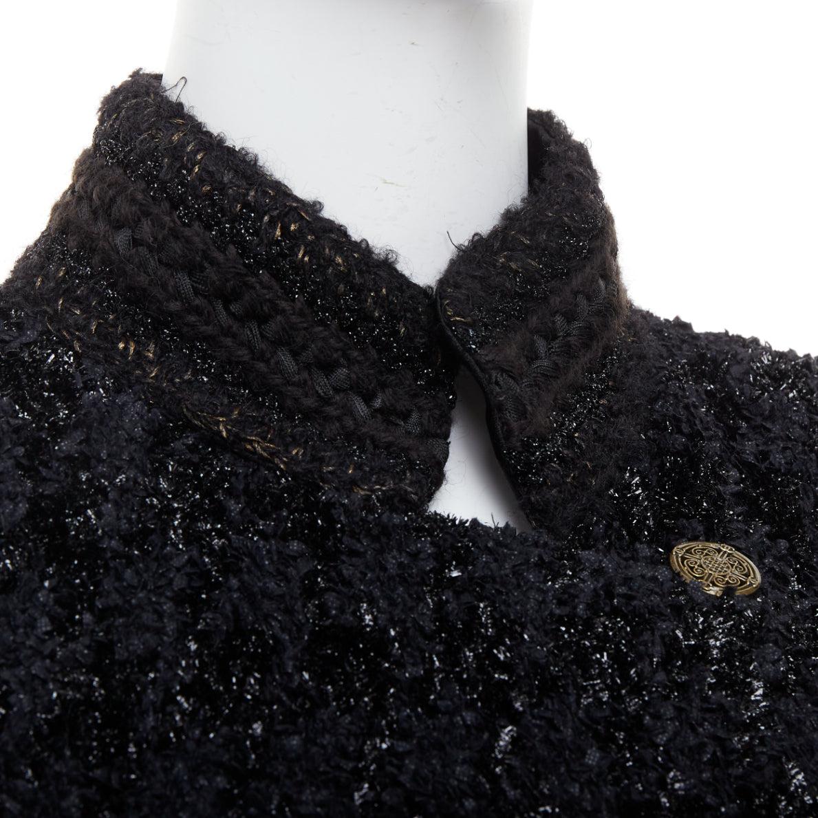 Chanel 10A Paris Shanghai Runway cappotto qipao nero a quadri metallizzati FR40 in vendita 3