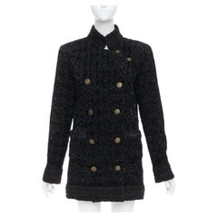 CHANEL 10A Paris Shanghai Runway black metallic checked qipao coat FR40