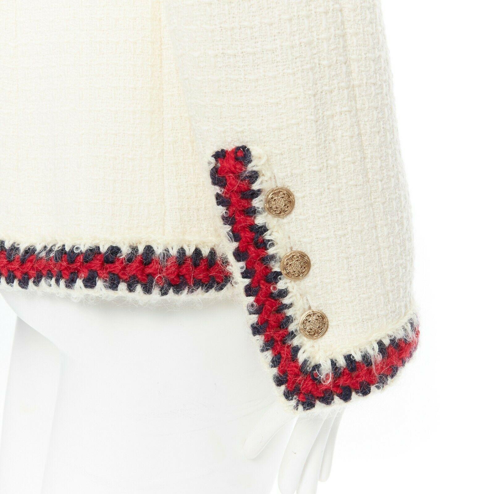 CHANEL 10A Paris-Shanghai white tweed crochet trim officer jacket FR44 4