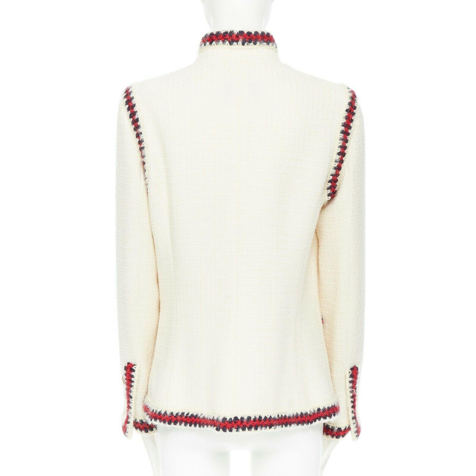 CHANEL 10A Paris-Shanghai white tweed crochet trim officer jacket FR44 1