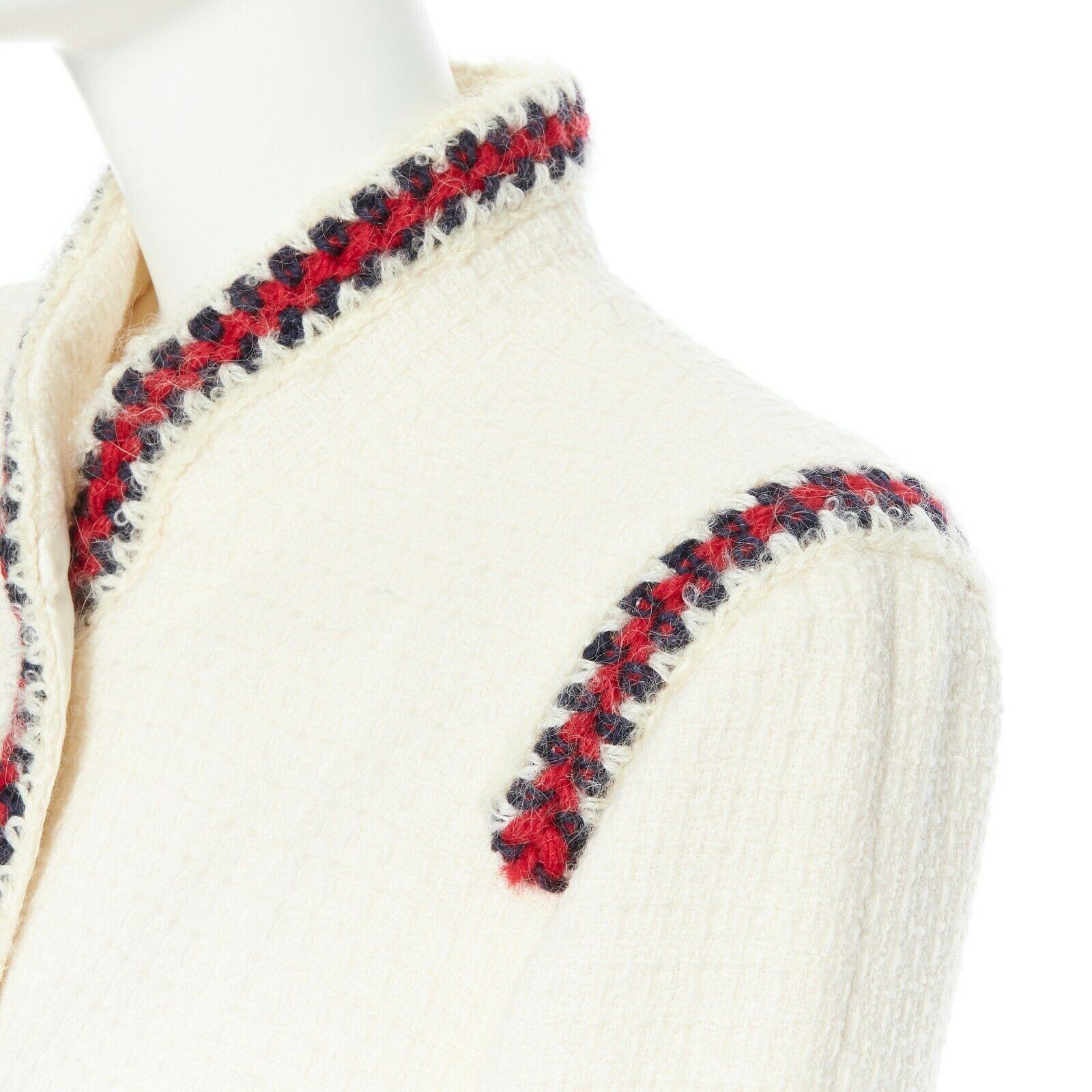 CHANEL 10A Paris-Shanghai white tweed crochet trim officer jacket FR44 3