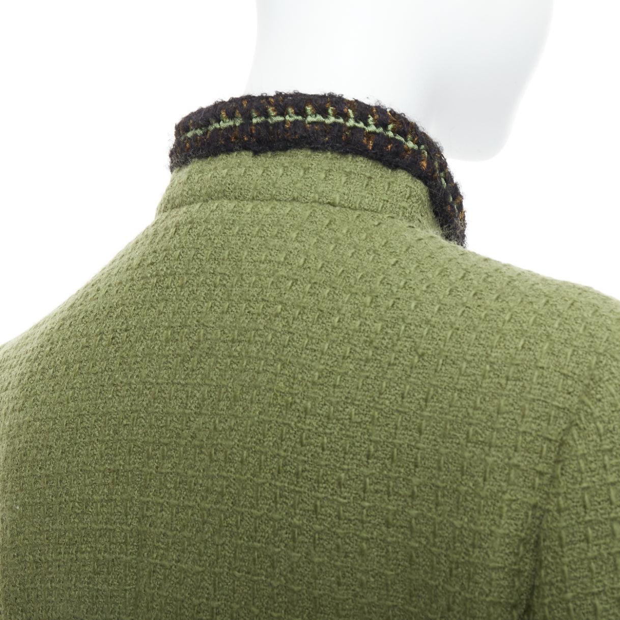 CHANEL 10A Runway military green tweed 4 pocket officer jacket FR46 5