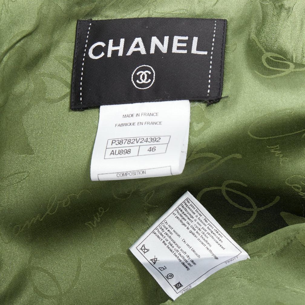 CHANEL 10A Runway military green tweed 4 pocket officer jacket FR46 6