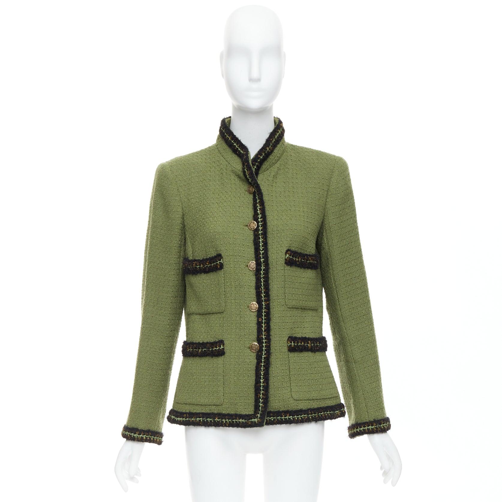 CHANEL 10A Runway military green tweed 4 pocket officer jacket FR46 7