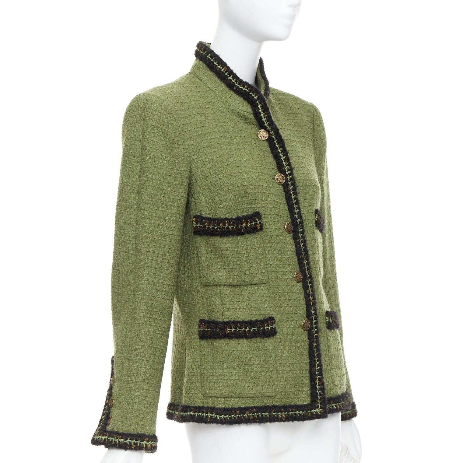 CHANEL 10A Runway military green tweed 4 pocket officer jacket FR46 In Excellent Condition In Hong Kong, NT