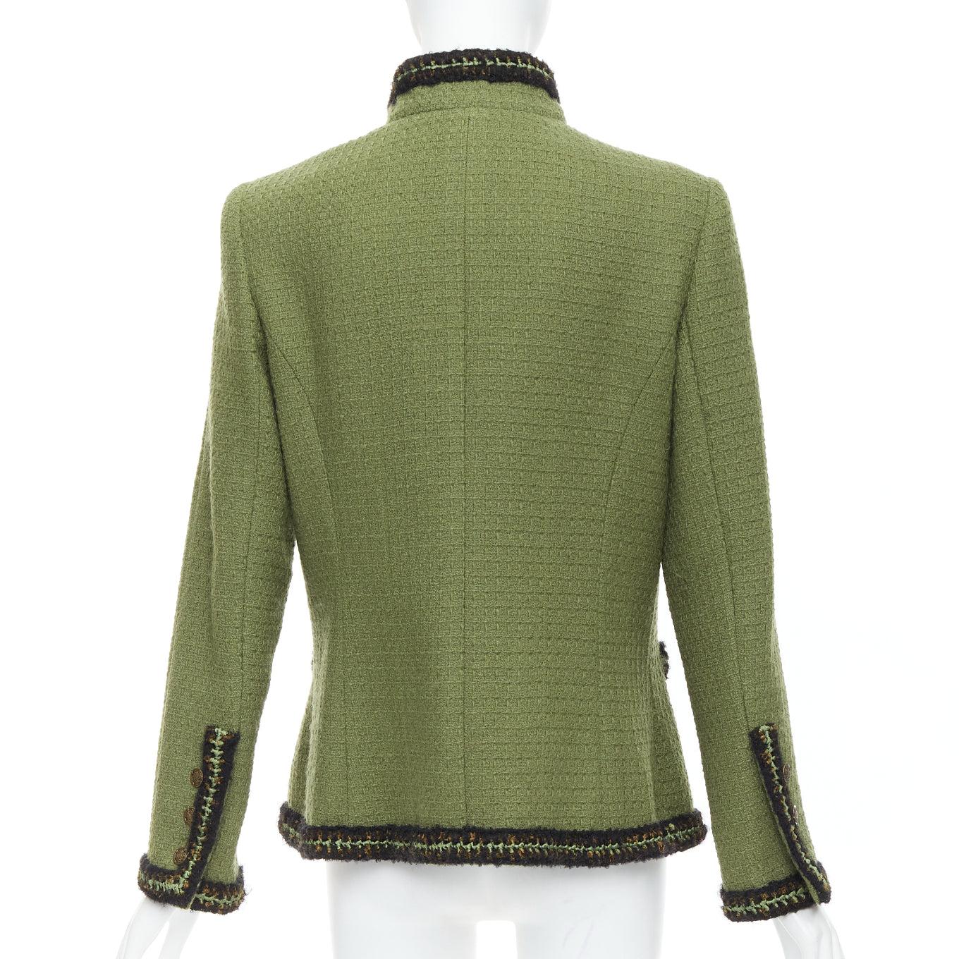 CHANEL 10A Runway military green tweed 4 pocket officer jacket FR46 1