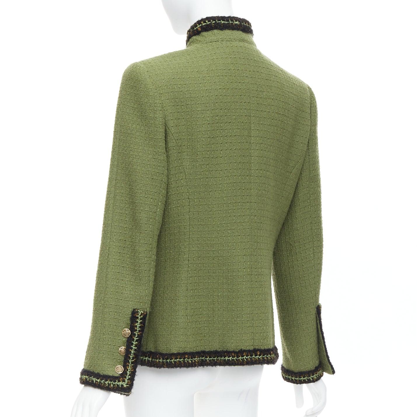 CHANEL 10A Runway military green tweed 4 pocket officer jacket FR46 2