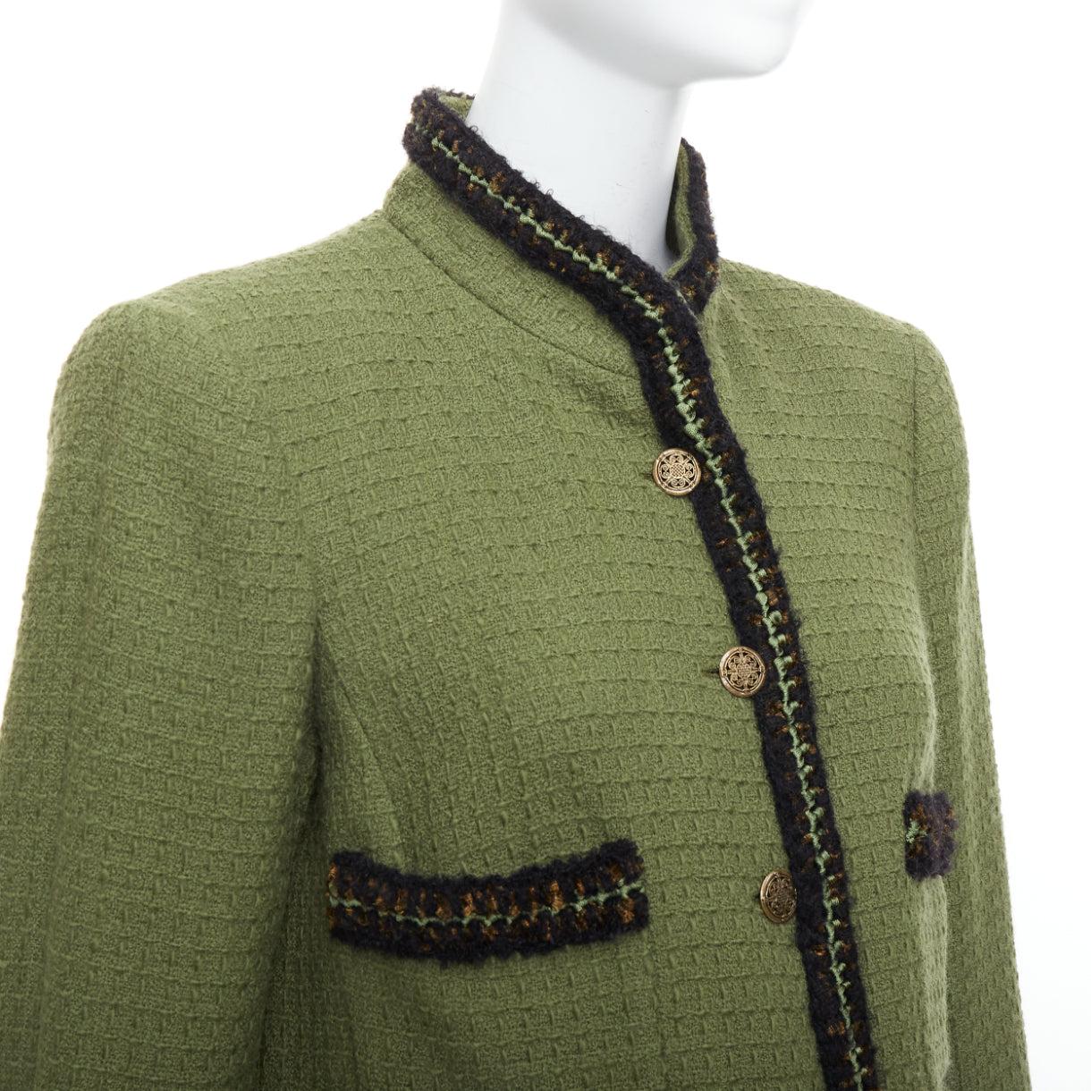 CHANEL 10A Runway military green tweed 4 pocket officer jacket FR46 3
