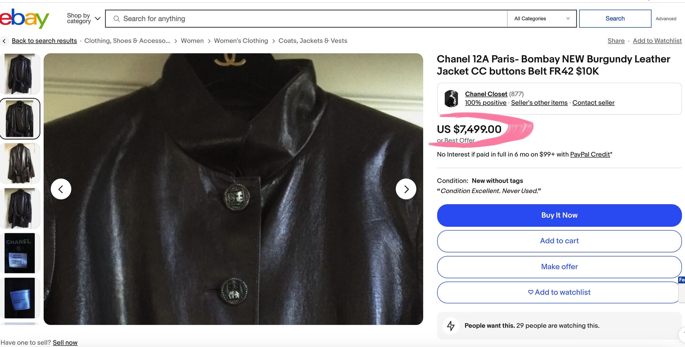 Women's or Men's Chanel 10K Black Leather Jacket Coat with CC Jewel Buttons