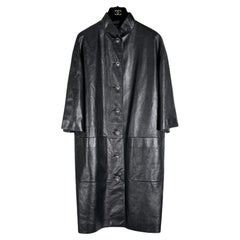Chanel 10K Manteau en cuir noir avec boutons CC Jewel