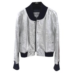 Used Chanel 10K$ CC Logo Metallic Leather Bomber Jacket