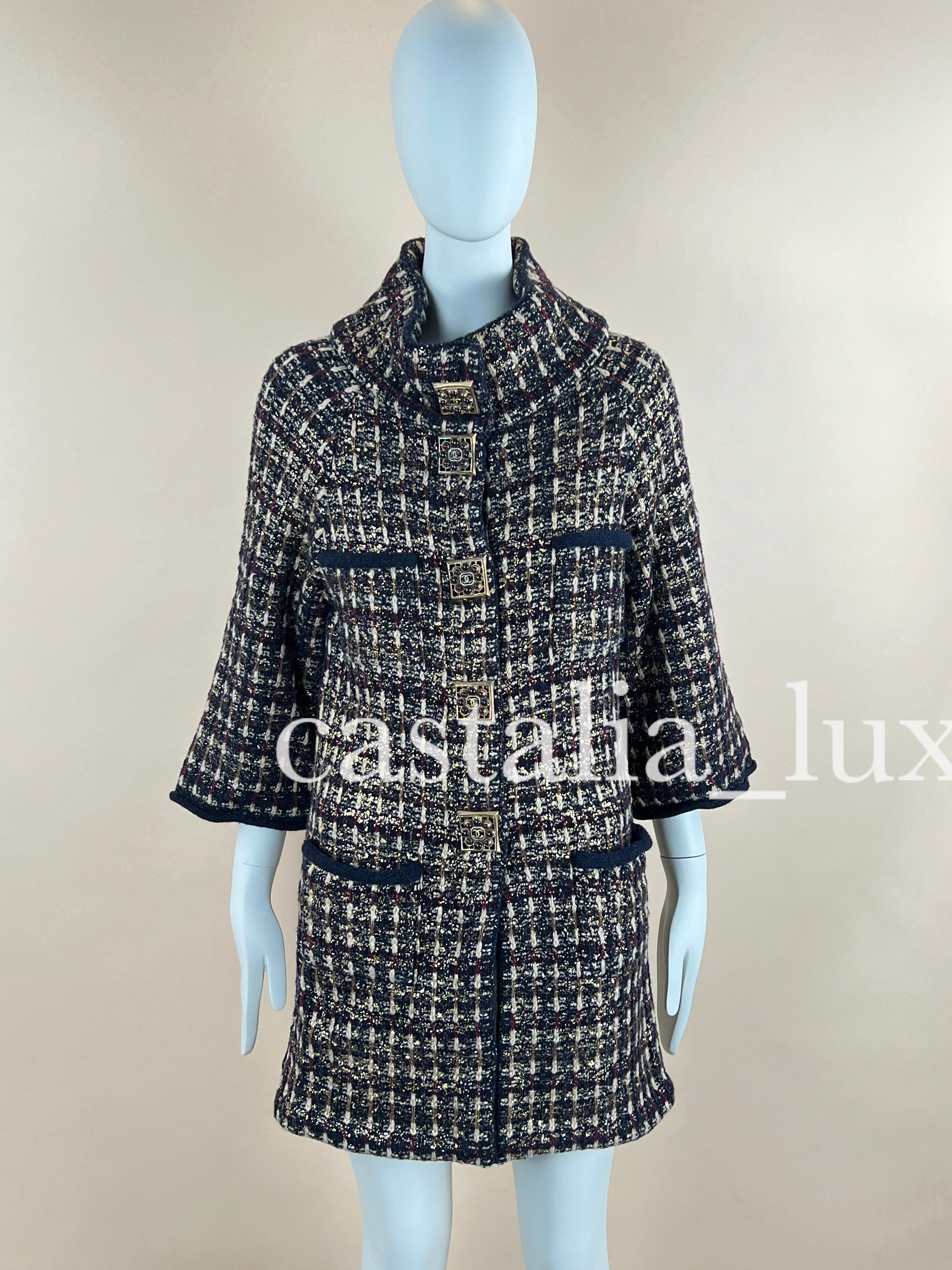 Chanel 10K Iconic Rare Jewel Gripoix Buttons Coat For Sale 13