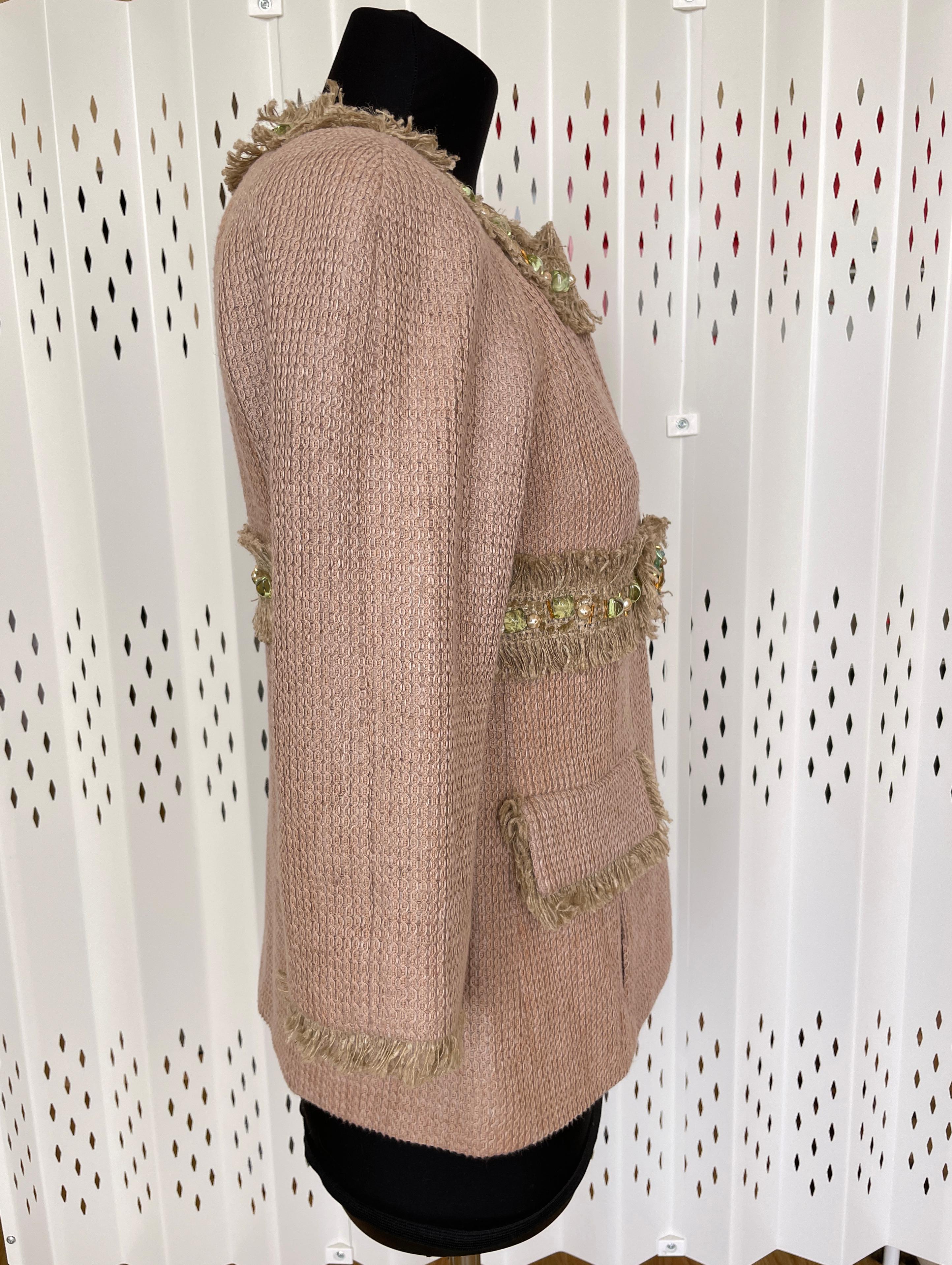 Chanel 10K$ Jewel Embellished Beige Tweed Jacket For Sale 2