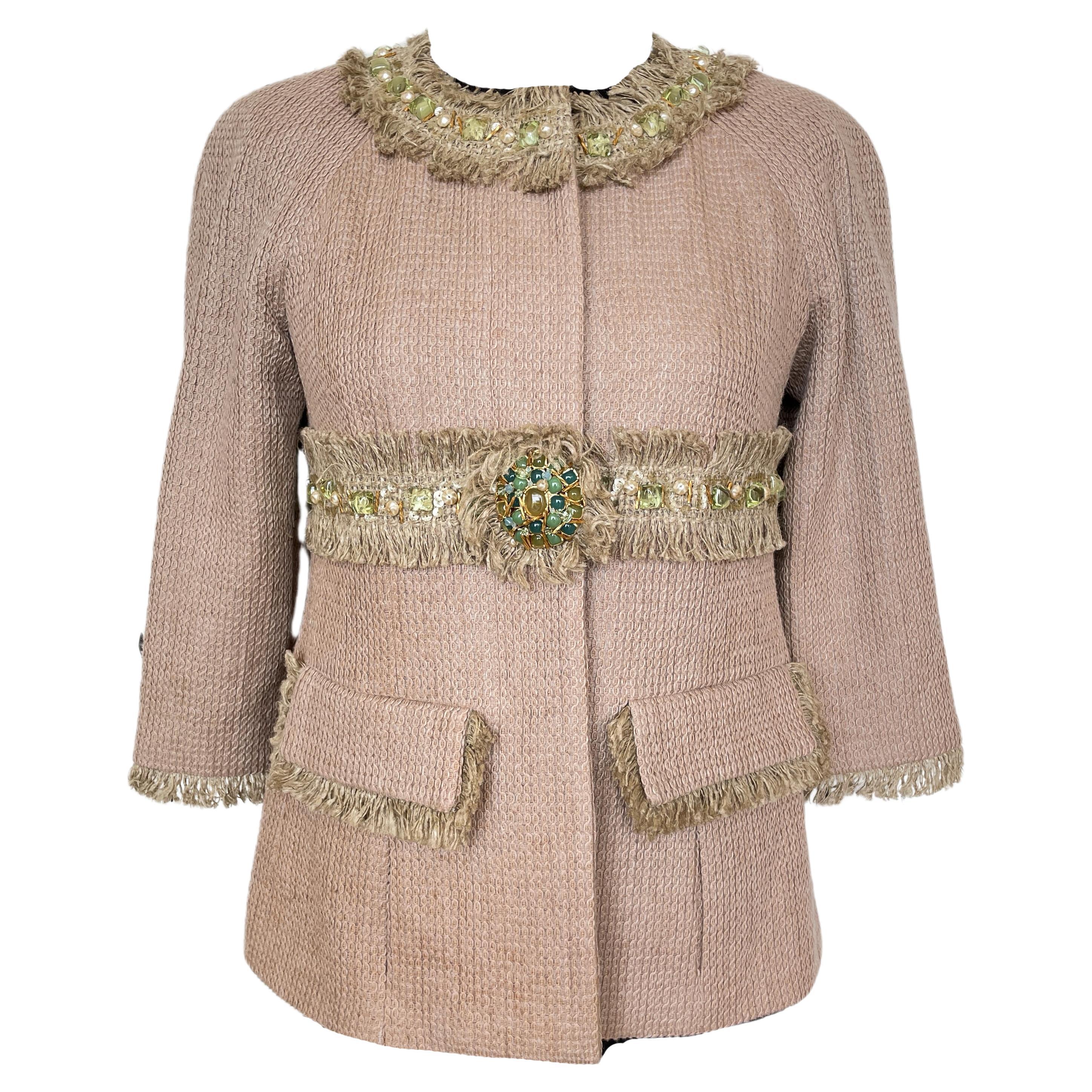 Chanel 10K$ Jewel Embellished Beige Tweed Jacket For Sale