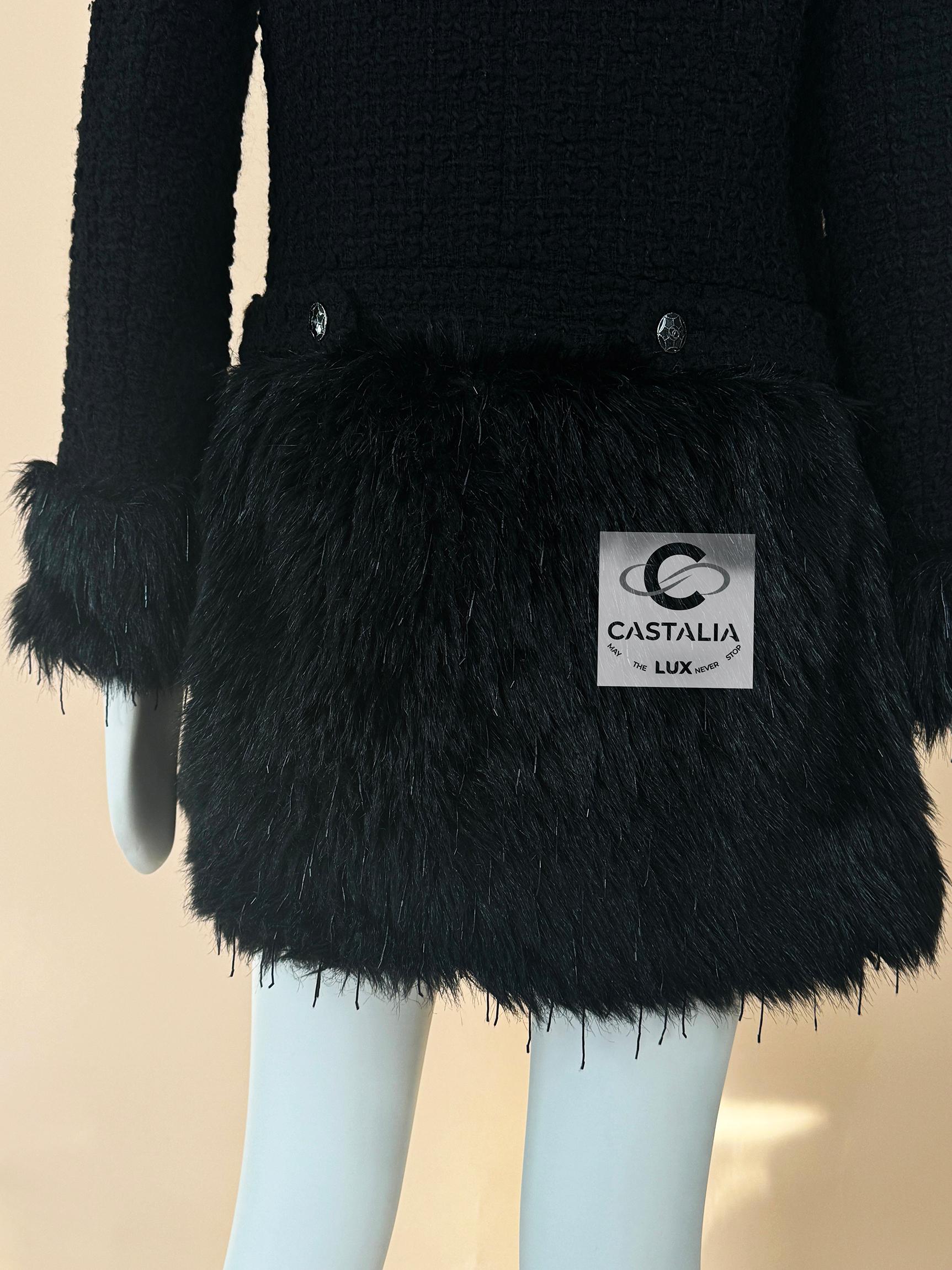 Chanel 10K$ Jewel Embellished Black Tweed Coat 9