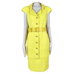 Chanel 10K$ Nuovo Iconico Abito in Tweed Giallo con Cintura