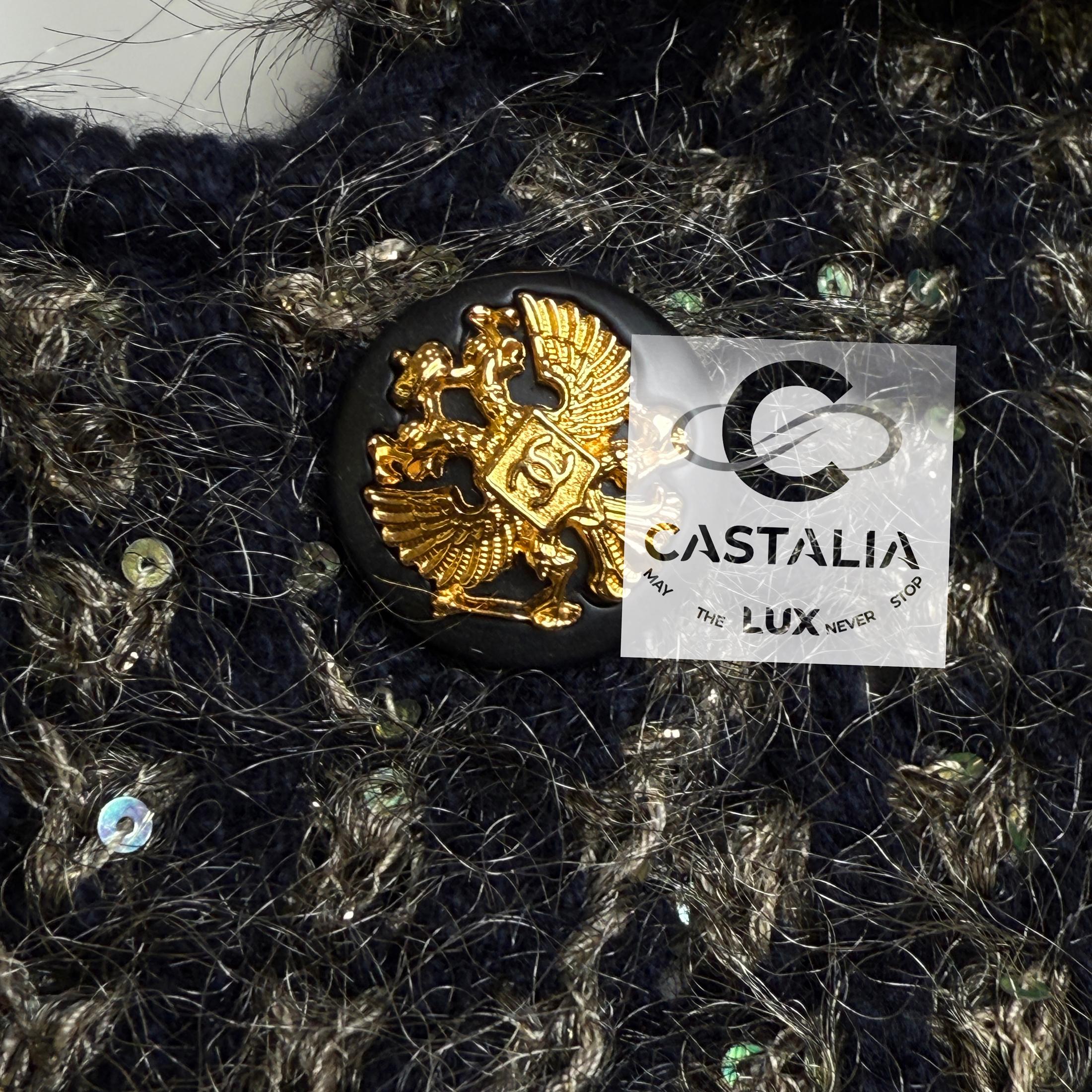 Chanel 10K$ Sequin Cashmere Jacket with CC Eagle Buttons 38 FR For Sale 5