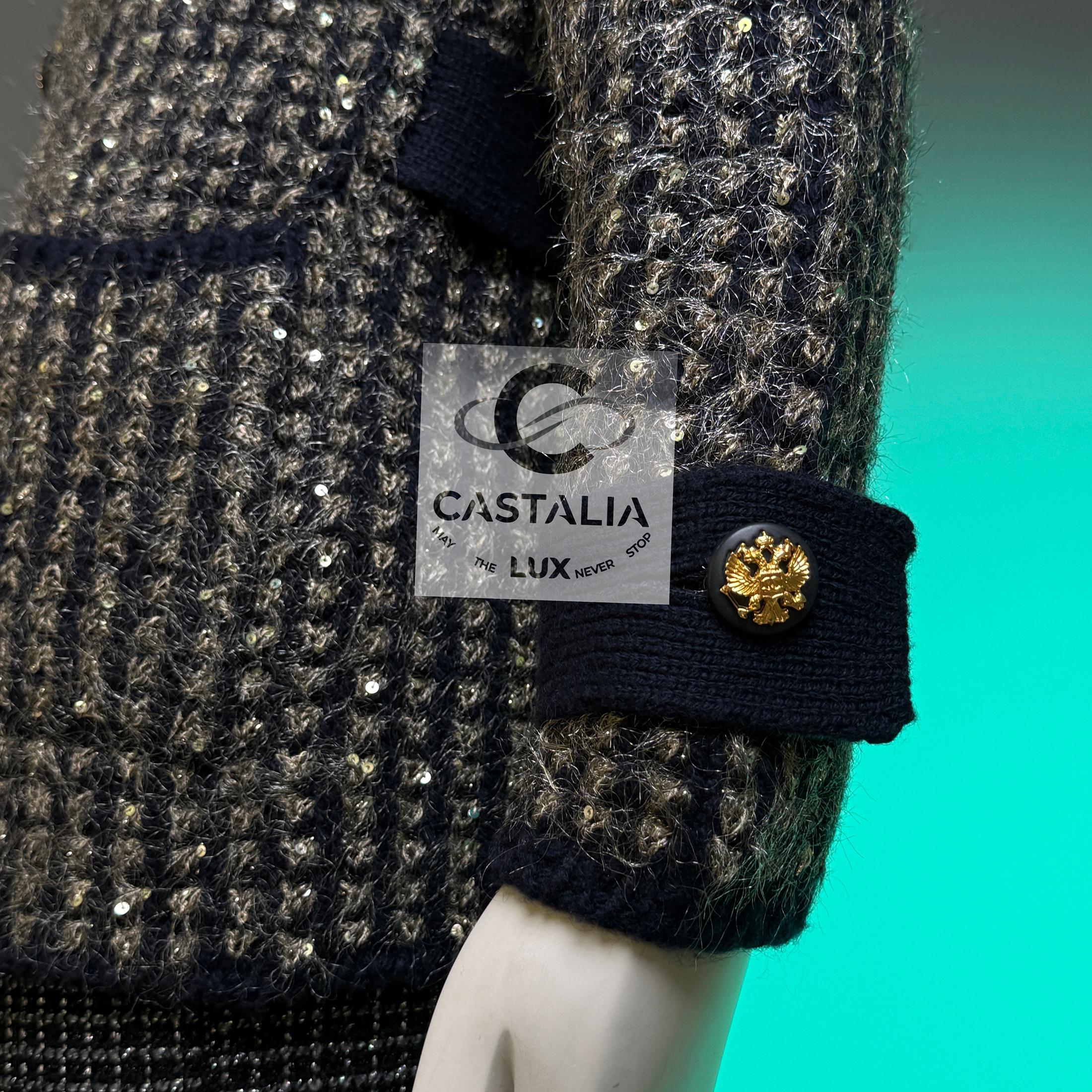 Chanel 10K$ Sequin Cashmere Jacket with CC Eagle Buttons 38 FR For Sale 7