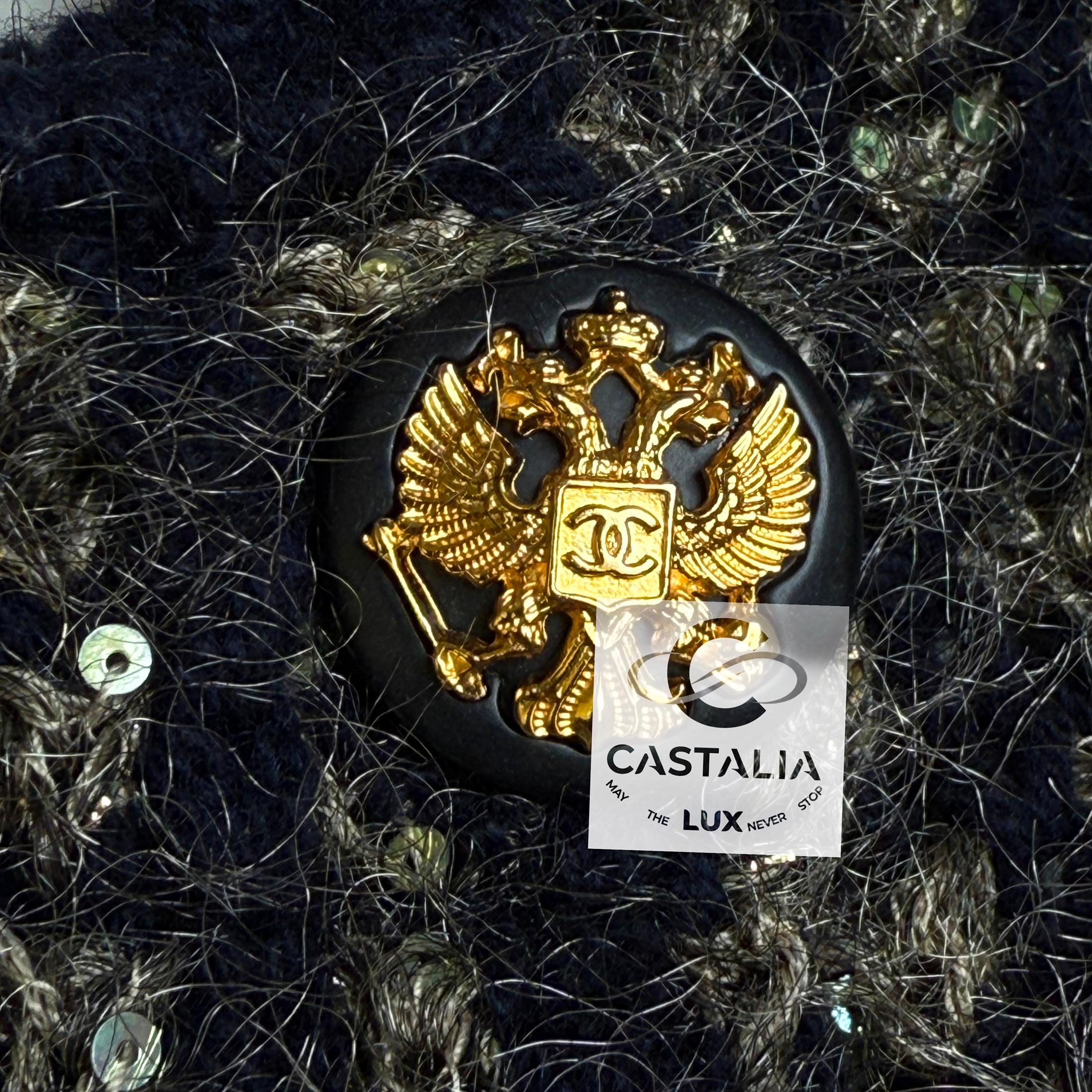 Chanel 10K$ Sequin Cashmere Jacket with CC Eagle Buttons 38 FR For Sale 8