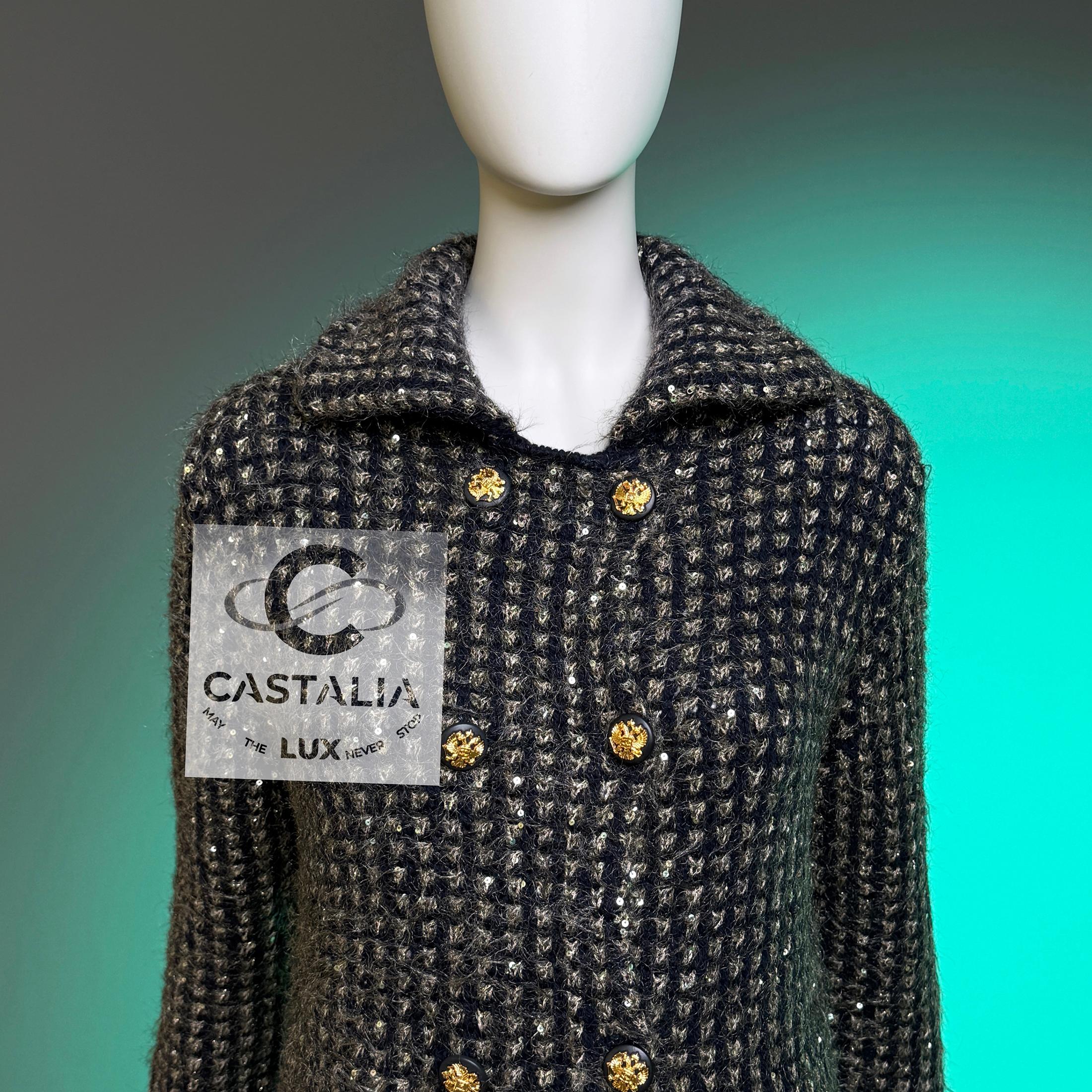Chanel 10K$ Sequin Cashmere Jacket with CC Eagle Buttons 38 FR For Sale 9