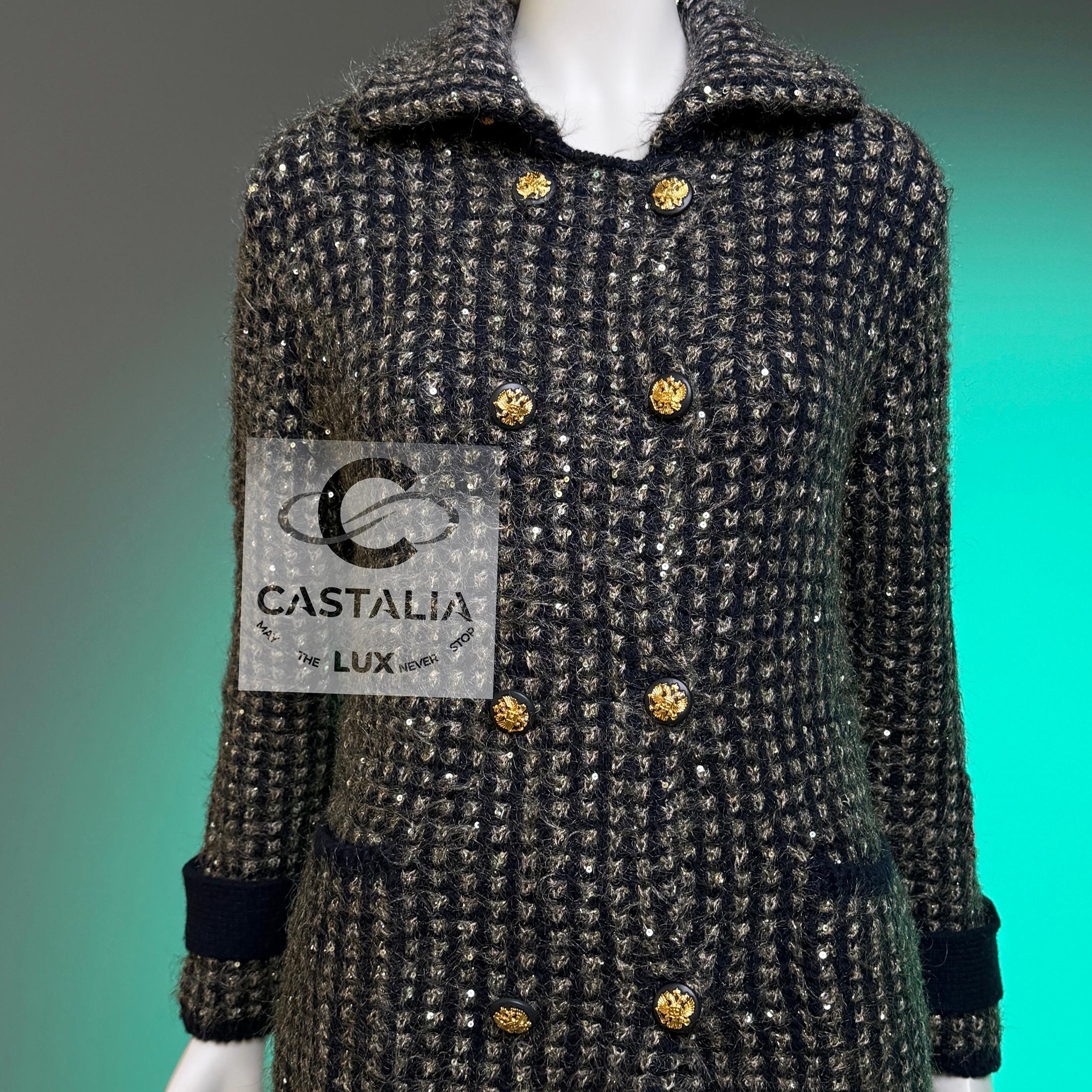 Chanel 10K$ Sequin Cashmere Jacket with CC Eagle Buttons 38 FR For Sale 10
