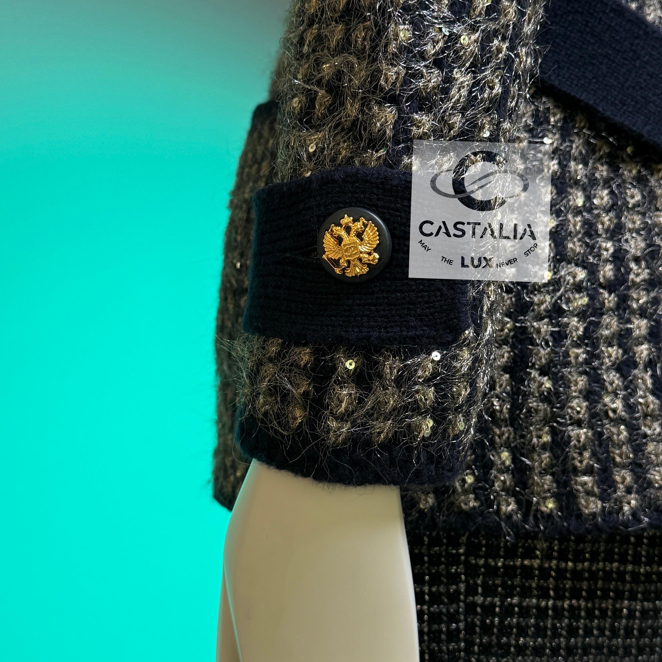 Chanel 10K$ Sequin Cashmere Jacket with CC Eagle Buttons 38 FR For Sale 12
