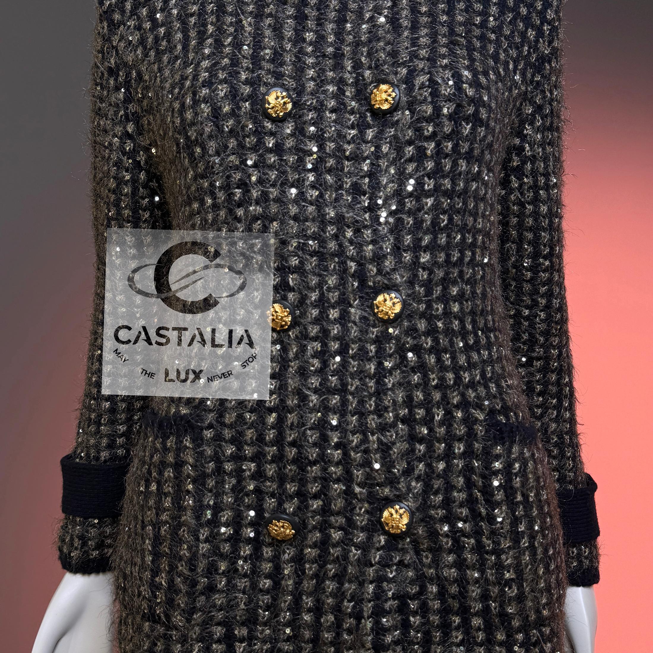 Chanel 10K$ Sequin Cashmere Jacket with CC Eagle Buttons 38 FR For Sale 3