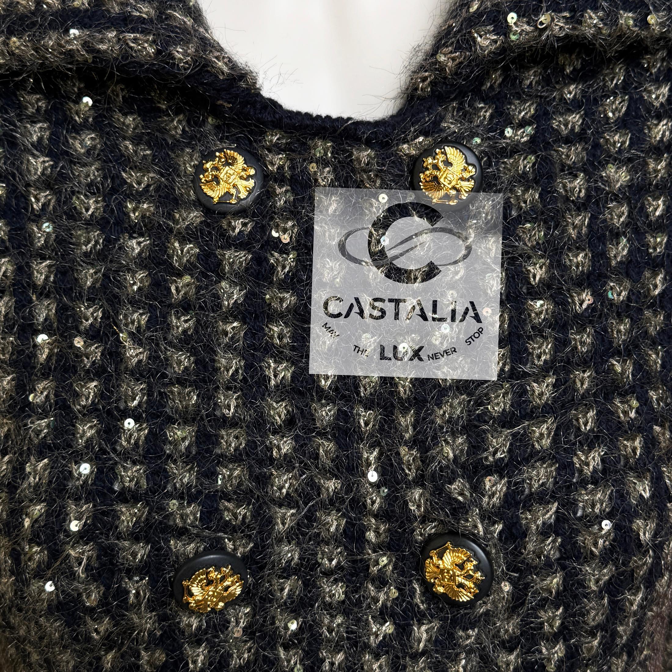 Chanel 10K$ Sequin Cashmere Jacket with CC Eagle Buttons 38 FR For Sale 4
