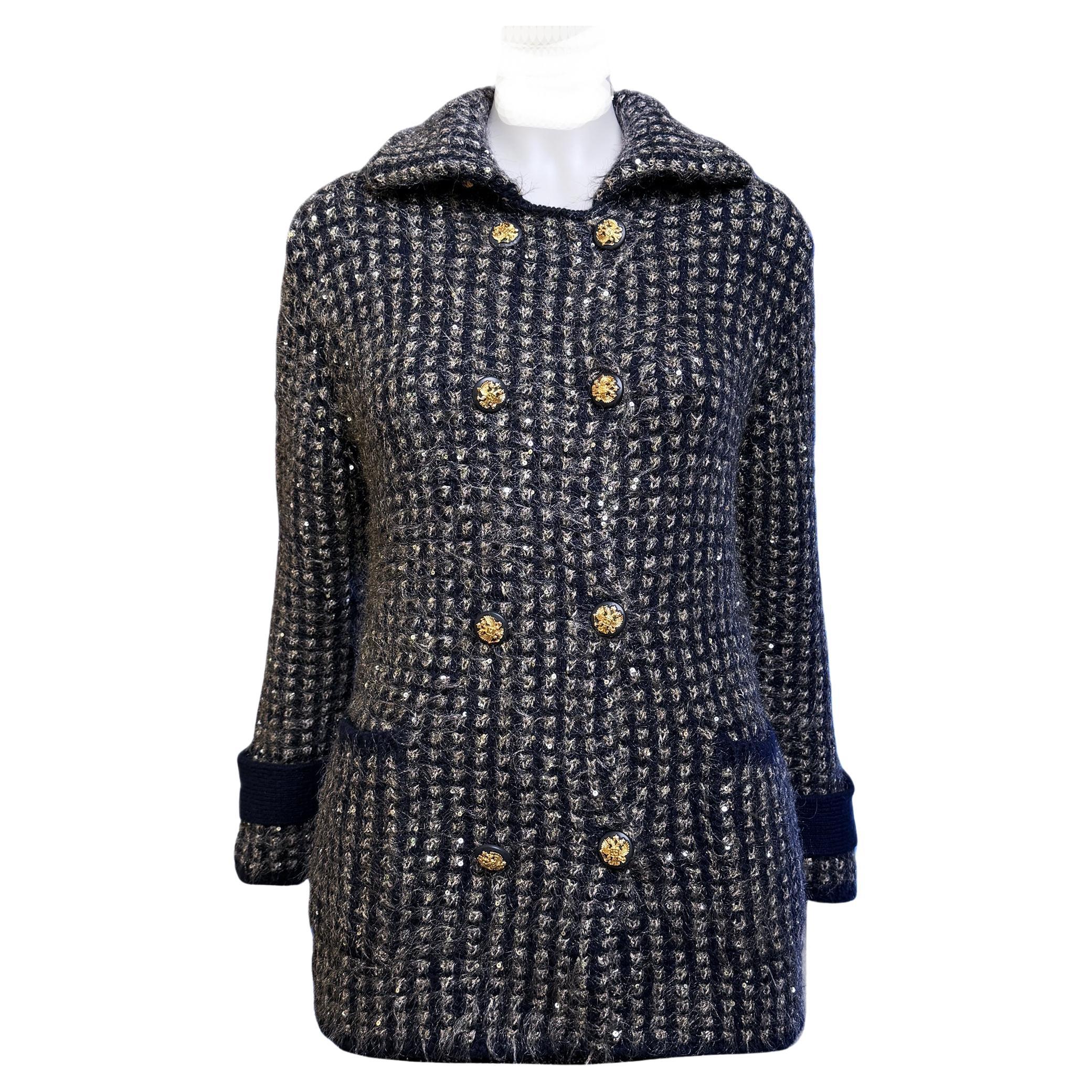 Chanel 10K$ Sequin Cashmere Jacket with CC Eagle Buttons 38 FR For Sale