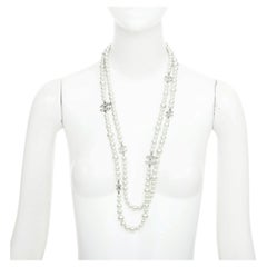CHANEL 10P crystal 6 CC station classic white faux pearl sautoir long necklace