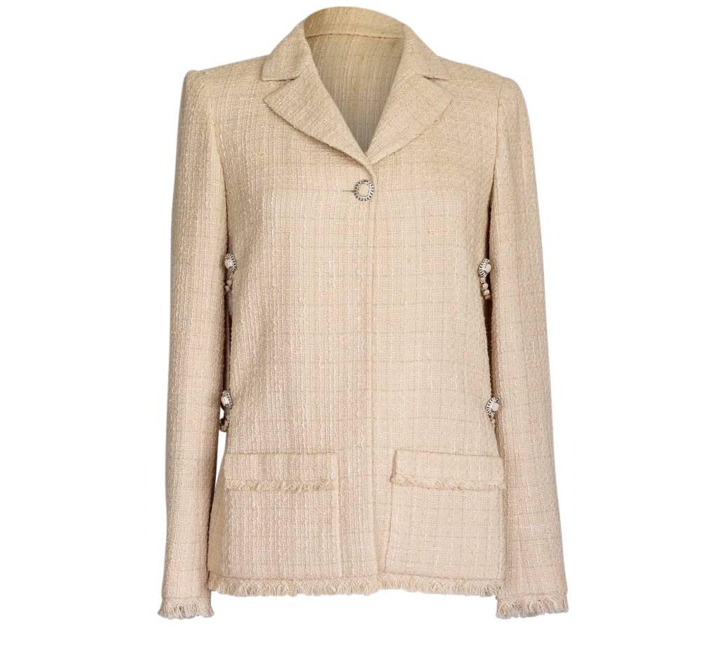 Chanel 10P Skirt Suit Nude Tweed Unique Details 38 / 6 nwt In New Condition In Miami, FL
