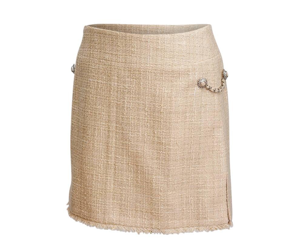 Women's Chanel 10P Skirt Suit Nude Tweed Unique Details 38 / 6 nwt