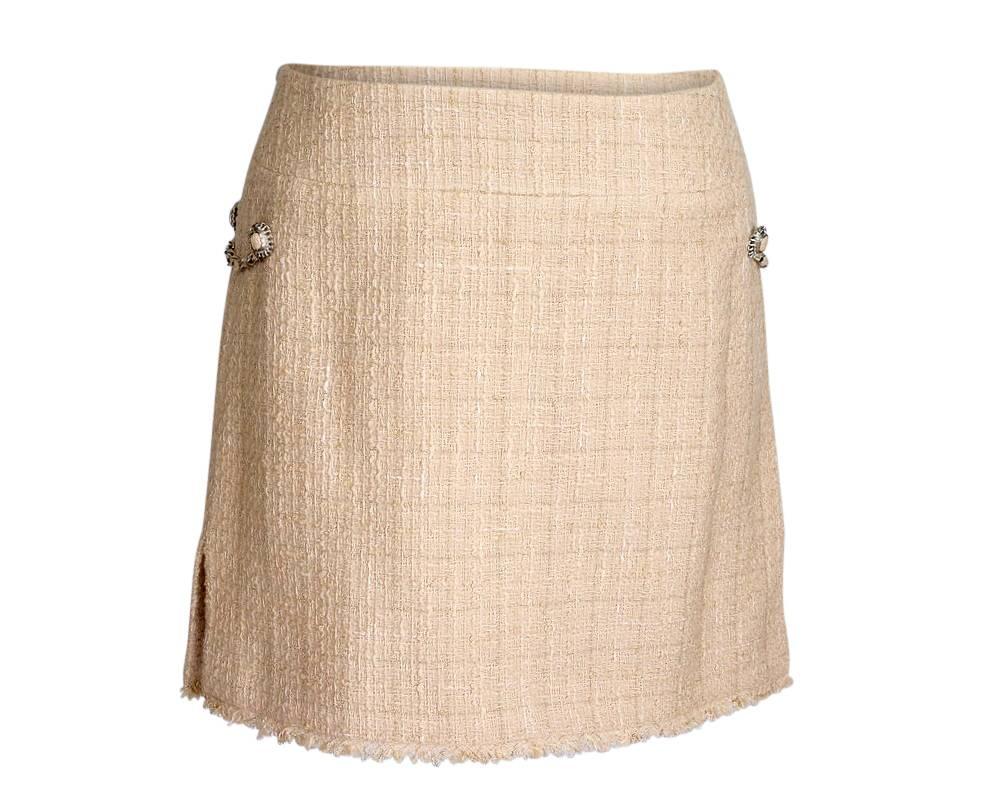 Chanel 10P Skirt Suit Nude Tweed Unique Details 38 / 6 nwt 2