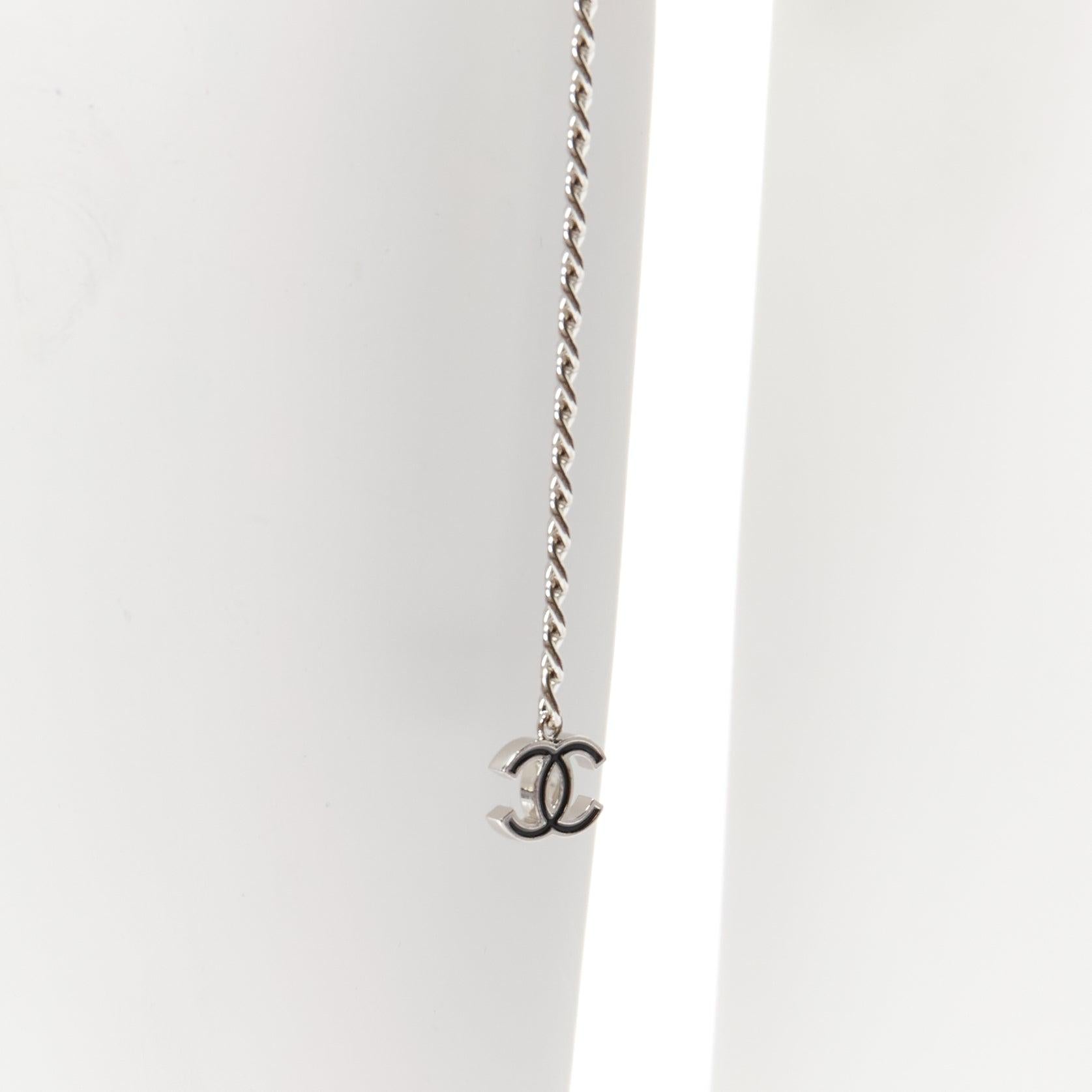 CHANEL 10V black CC silver chain 3 charms hanging chain waist belt 3