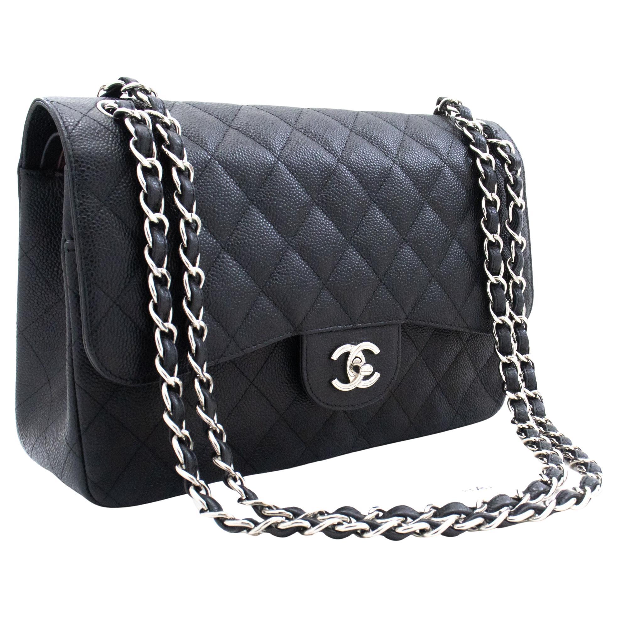 Chanel 11 Large Grained Calfskin Double Chain Flap Shoulder Bag