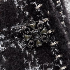 CHANEL 11A Fantasy Tweed black silver checkered asymmetric collar jacket FR44 XL