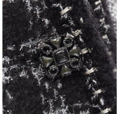 CHANEL 11A Fantasy Tweed black silver checkered asymmetric collar jacket FR44 XL