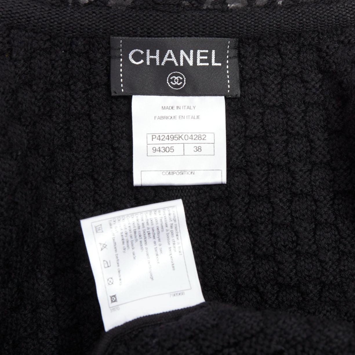 CHANEL 11A grau schwarz-schwarz lackiert Tweed CC quadratische Knöpfe peplum-Mantel FR38 M im Angebot 4