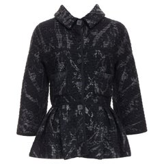 CHANEL 11A gris noir tweed peint CC boutons carrés manteau peplum FR38 M