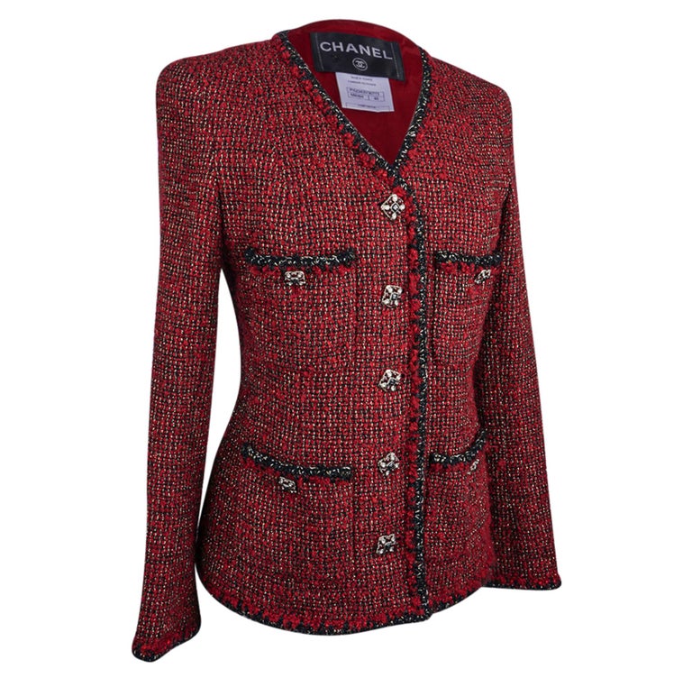 Chanel 11A Jacket Burgundy Red Tweed Gripoix CC Buttons 40 /6 at 1stDibs