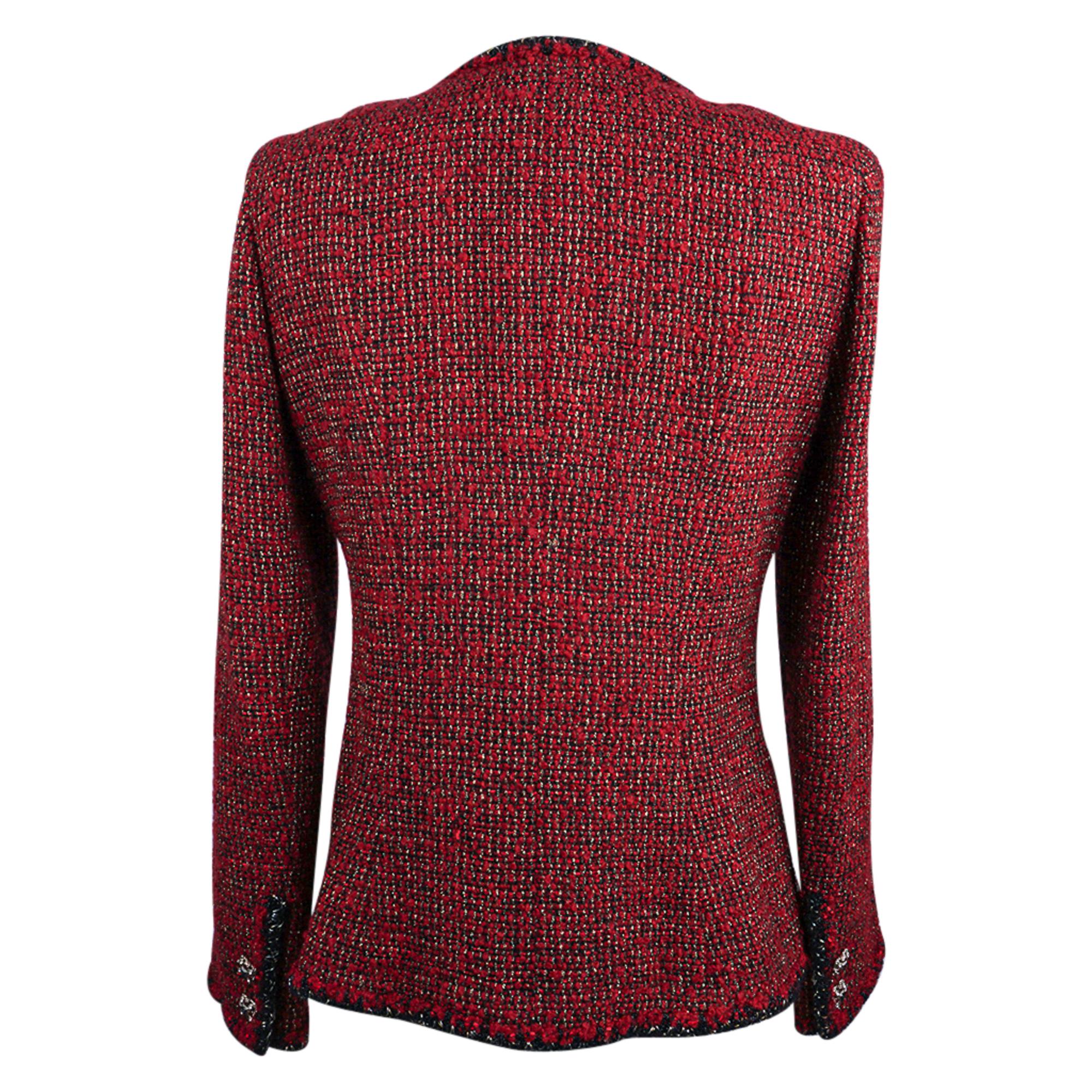 Chanel 11A Jacket Burgundy Red Tweed Gripoix CC Buttons 40 /6  1