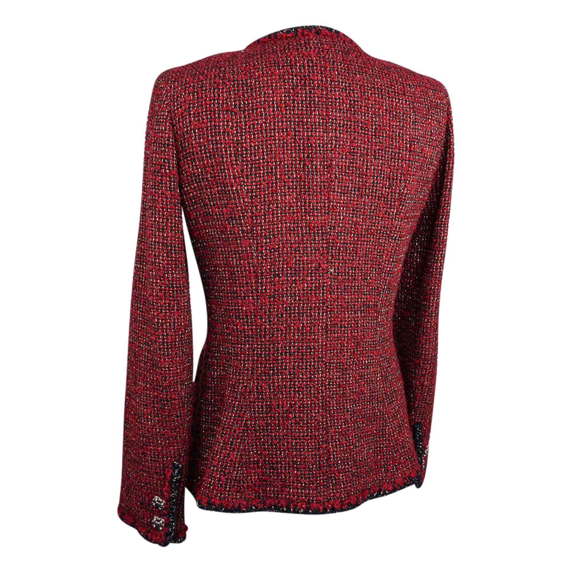 Chanel 11A Jacket Burgundy Red Tweed Gripoix CC Buttons 40 /6  2