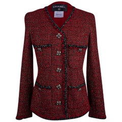 Chanel 11A Jacket Burgundy Red Tweed Gripoix CC Buttons 40 /6 