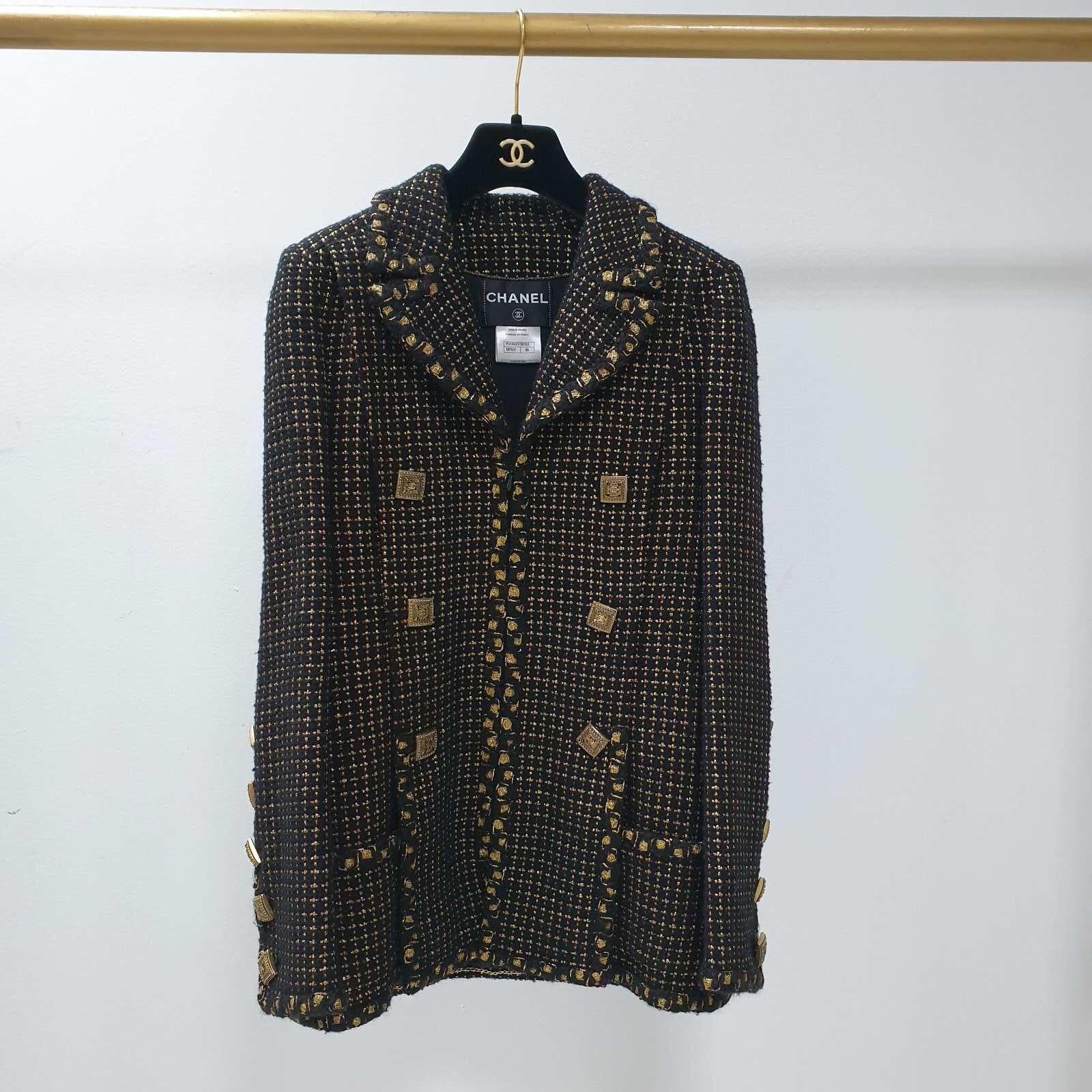 Women's Chanel 11A Paris-Byzance Black Gold Gripoix Buttons Jacket Coat