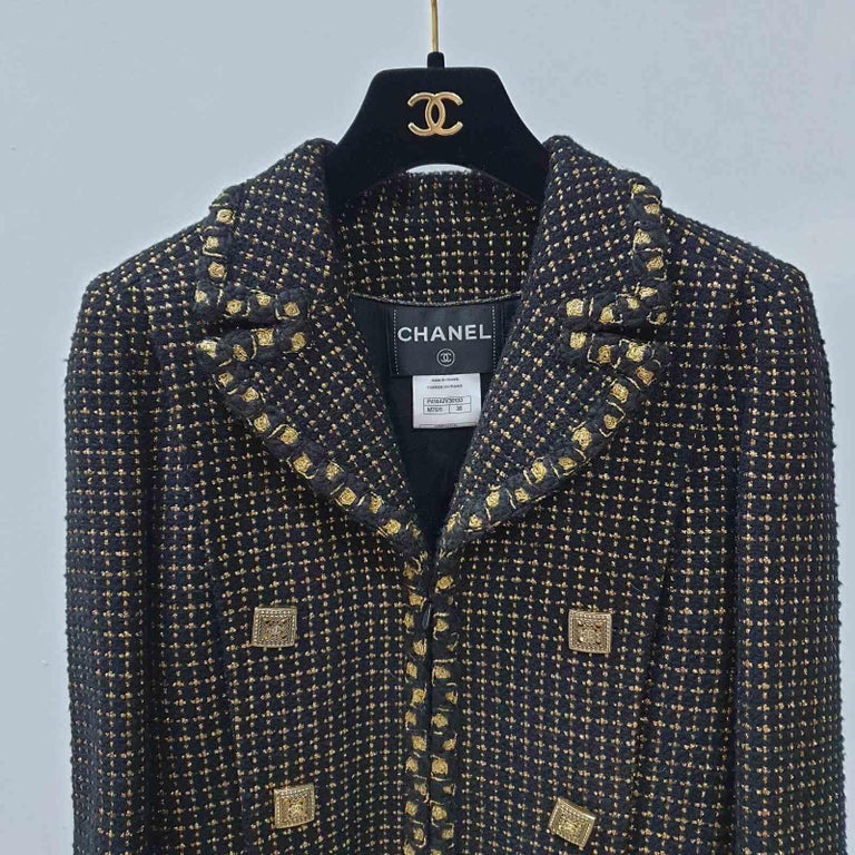 Chanel 11A Paris-Byzance Black Gold Gripoix Buttons Jacket Coat For ...