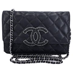 Used Chanel 11A Poured Strass Crystal CC Logo Wallet on Chain WOC Flap Bag RHW 68140